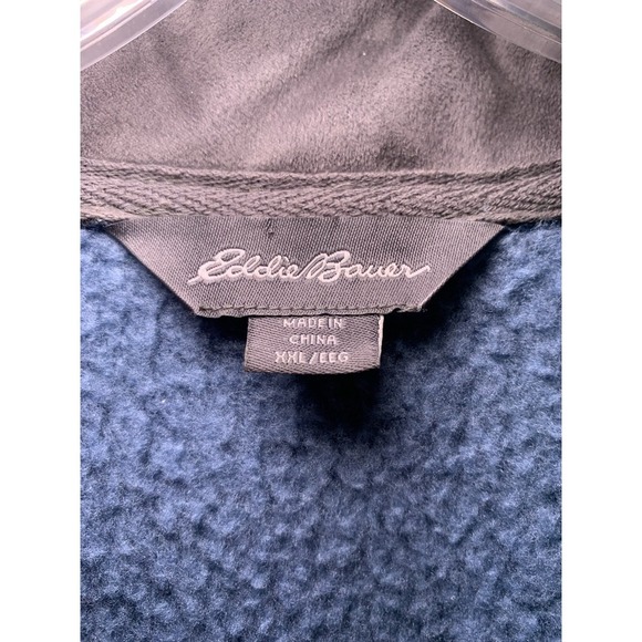 Eddie Bauer Mens Snap Button Pocket 1/4 Zip Sweater Fleece Pullover Blue XXL - Picture 4 of 10